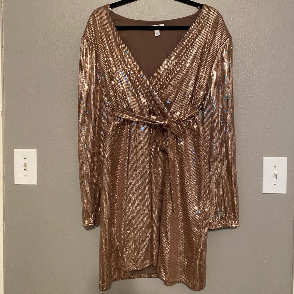 Sequin Wrap Dress Light Brown & Gold Size XXL by Cara Santana x Nine West